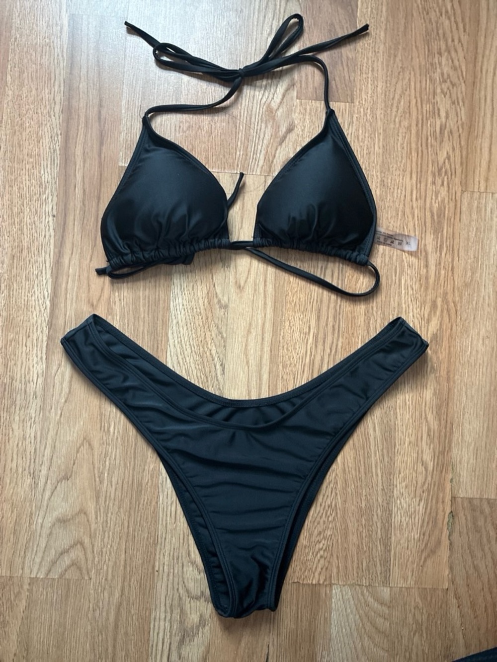 SHEIN Black Triangle Tie Bikini Set